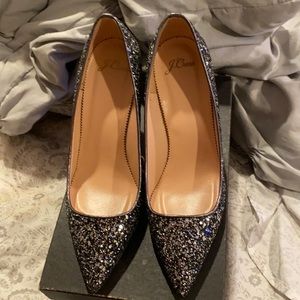 Jcrew Elsie pumps in glitter Black Silver Sz 9 1/2